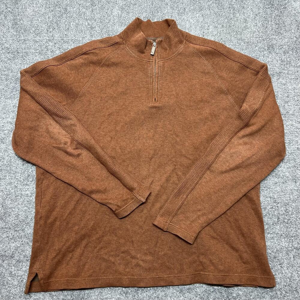 Eddie Bauer Sweater Mens XL Brown Cotton 1/4 Zip Mock Neck Pullover Knit